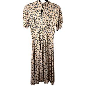 Maria Bonita Extra Blue & Tan Heart Keyhole Front Short Sleeve Maxi Dress Med